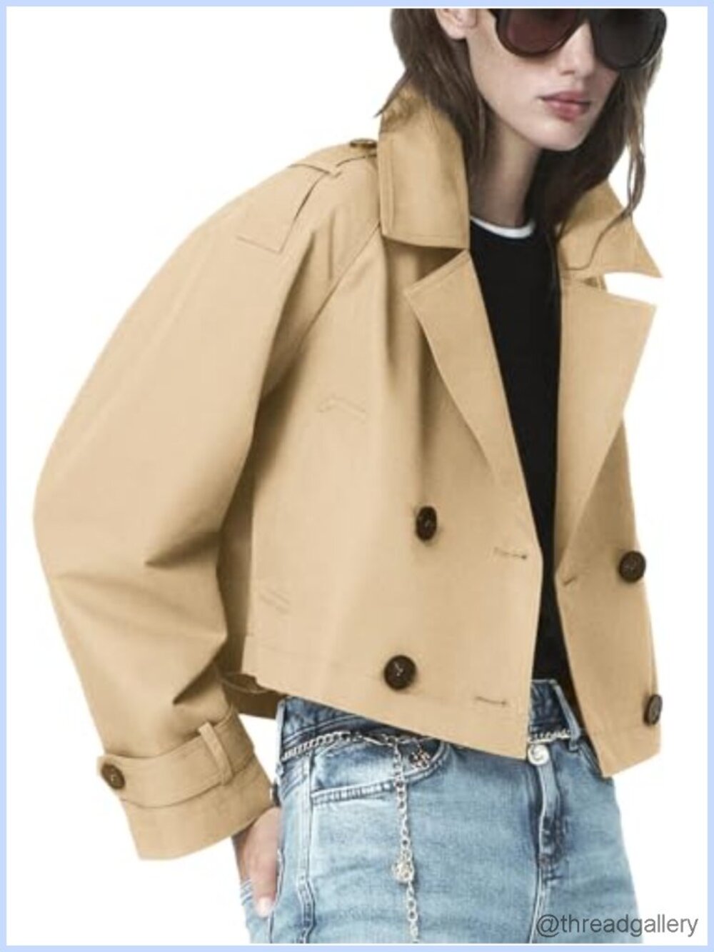 Cropped Trench Coat Women's Button Down Windproof Fall Jacket